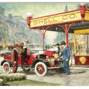 Gassing Up Classic Car Model T At The Shell Station Metal Sign By Bob Kramer 12x18 RVG1937