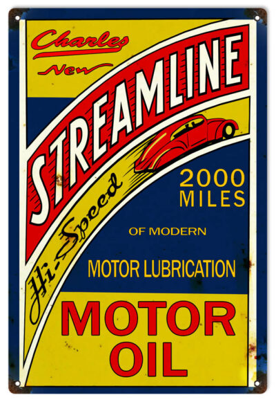 Motor Oil Charles Streamline Reproduction Man Cave Metal Sign 18"x30"