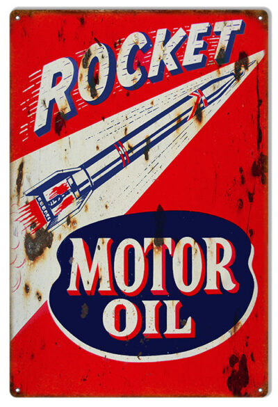 Rocket Motor Oil Reproduction Gas Station Man Cave Metal Sign 18"x30"