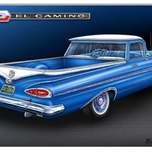 1959 Blue El Camino Metal Sign By Artist Michael Fishel 12x18