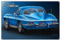 1963 Blue Corvette Sting Ray Metal Sign By Artist Michael Fishel 12x18