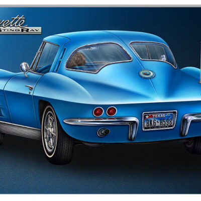 1963 Blue Corvette Sting Ray Metal Sign By Artist Michael Fishel 12x18