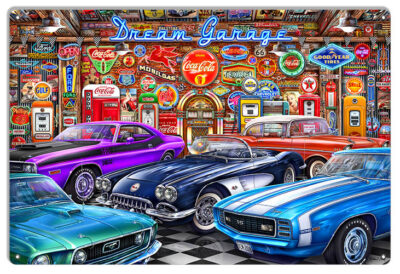 Dream Garage Metal Sign By Artist Michael Fishel 12x18