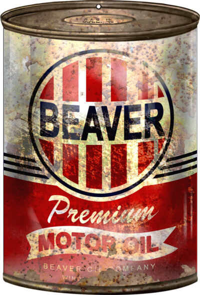 Beaver Motor Oil Can Reproduction Gas Station Metal Sign 12"x18"