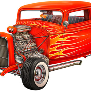 Red Hot Rod Cut Out Metal Sign By Michael Fishel 23.5x13