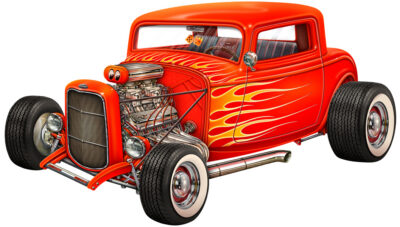 Red Hot Rod Cut Out Metal Sign By Michael Fishel 23.5x13