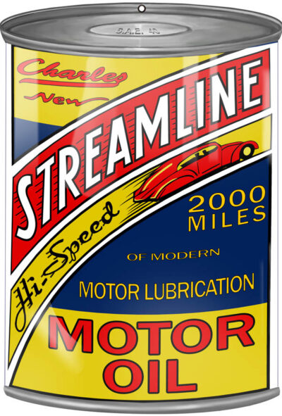 Streamline Charles Motor Oil Can Reproduction Garage Shop Metal Sign 12"x18"