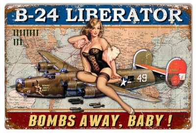 Airplane B-24 Liberator Pin Up Girl Sign By Steve McDonald 12x18