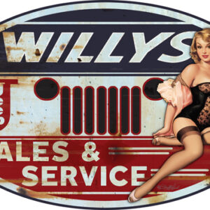 Jeep Willys Pin Up Girl Sign By Steve McDonald 11x18 Oval