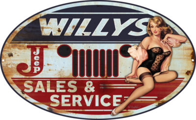 Jeep Willys Pin Up Girl Sign By Steve McDonald 11x18 Oval