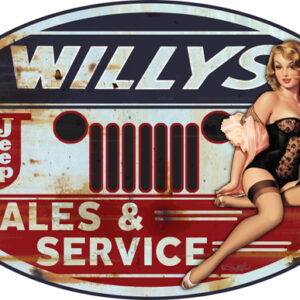 Jeep Willys Pin Up Girl Sign By Steve McDonald 15x24 Oval