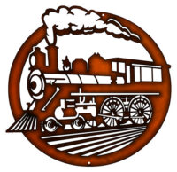440 Train Engine Cut Out Faux Copper Finish Metal Sign 14.5x14.5