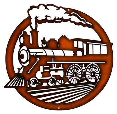 440 Train Engine Cut Out Faux Copper Finish Metal Sign 14.5x14.5
