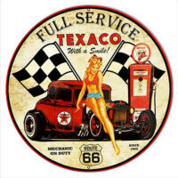 FULL SERVICE TEXACO ROUTE 66 ROUND METAL SIGN