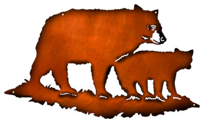 Bear Wilderness Cut Out Faux Copper Finish Metal Sign 13.5x23