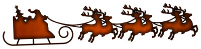 Santas Sleigh Reindeer Cut Out Faux Copper Finish Metal Sign 5x23.5