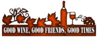 Good Wine, Friends,Times Cut Out Faux Copper Finish Metal Sign 9.8x23