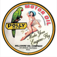 Polly Gas "Make Your Engine Fly" Pin Up Girl Metal Sign 14" Round