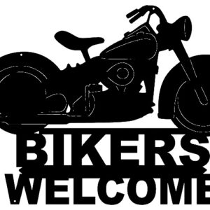 Bikers Welcome Laser Cut Out Silhouette Wall Decor Metal Sign 14x19
