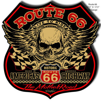 Route 66 Skull Cut Out Metal Sign By Steve McDonald 17.5x17.5