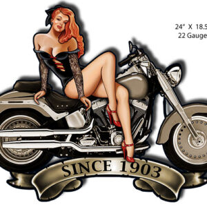 Pin Up Girl Motorcycle Cut Out Metal Sign By Steve McDonald 18.5x24