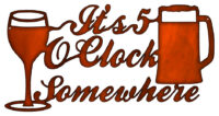 5 O clock Cocktail Cut Out Faux Copper Finish Metal Sign