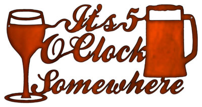 5 O clock Cocktail Cut Out Faux Copper Finish Metal Sign
