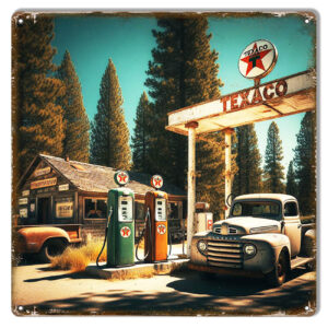 Old Truck at Texaco 12x12 Metal Sign