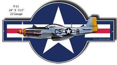 Airplane P-51 Mustang Laser Cut Out Aviation Metal Sign 13.5x22