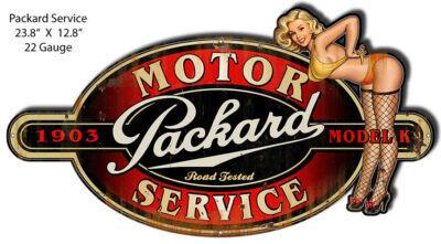 Packard Motor Pin Up Girl Cut Out Garage Art Metal Sign