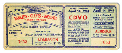 Yankee Giants Dodgers Ticket Reproduction Nostalgic Metal Sign
