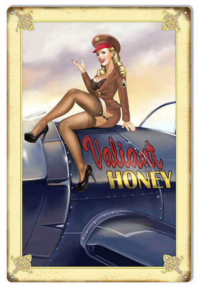 Pin Up Girl Valiant Honey Nose Art Vintage Aviation Metal Sign 12x18