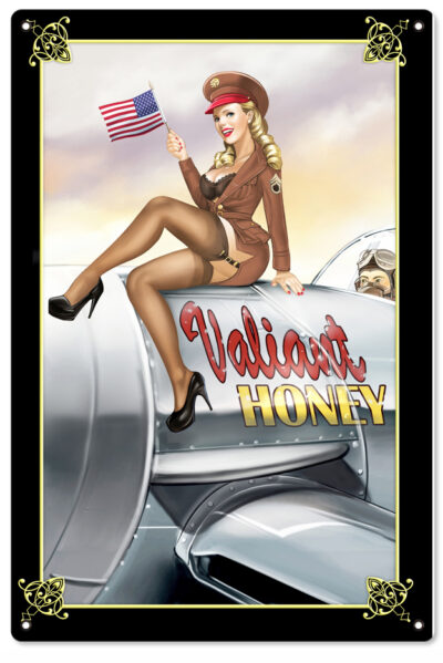 Aviation Nose Art Valiant Honey Pin Up Girl Large Metal Sign