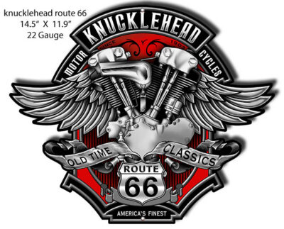Route 66 Knucklehead Cut Out Metal Sign By Steve McDonald