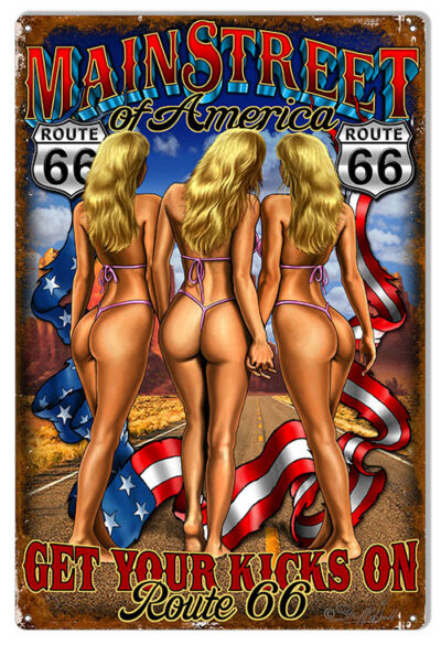 Main Street Pin Up Girls Garage Art Metal Sign By Steve McDonald