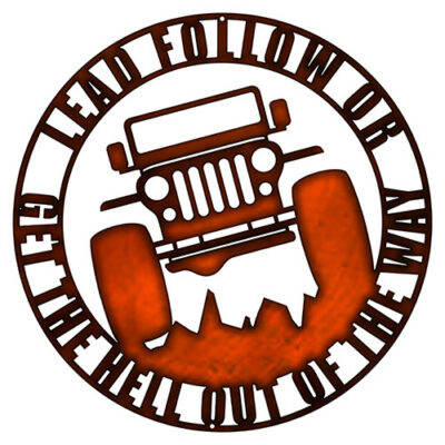 CJ2A Jeep Lead Follow Faux Copper Finish Metal Sign By Steve McDonald