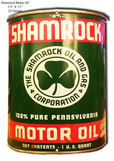 Shamrock Reproduction Motor Oil Can Cut Out Metal Sign