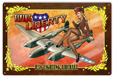 Airplane P38 Lightning Aircraft Pin Up Girl Aviation Metal Sign