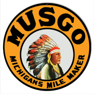 Musgo Motor Oil Reproduction Gas Station Metal Sign Round