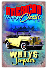American Vintage Classic Willys Jeepster Metal Sign By Phil Hamilon