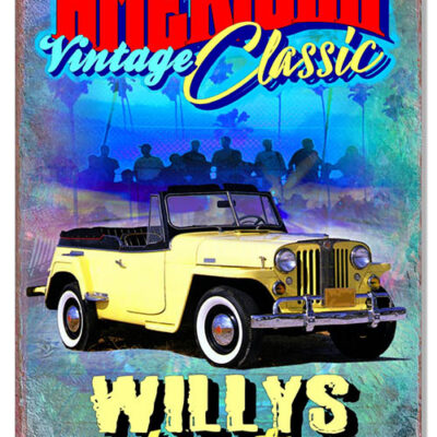 American Vintage Classic Willys Jeepster Metal Sign By Phil Hamilon