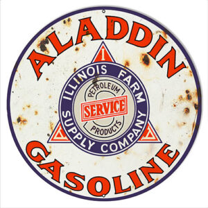 Aladdin Gasoline Reproduction Vintage Metal Sign Round