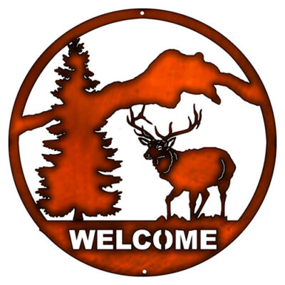 Welcome Deer Laser Cut Out Faux Copper Finish Metal Sign