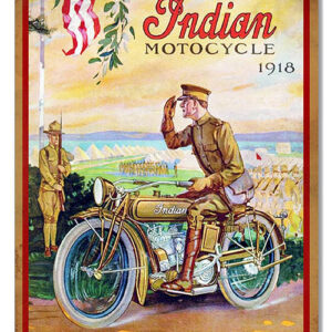 Indian Motorcycle With Soldier In 1918 Vintage Metal Sign