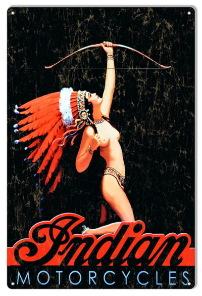 Indian Motorcycle with Squaw Vintage Metal Sign
