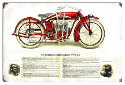 Indian Motorcycle 1918 Powerplus Specs Metal Sign