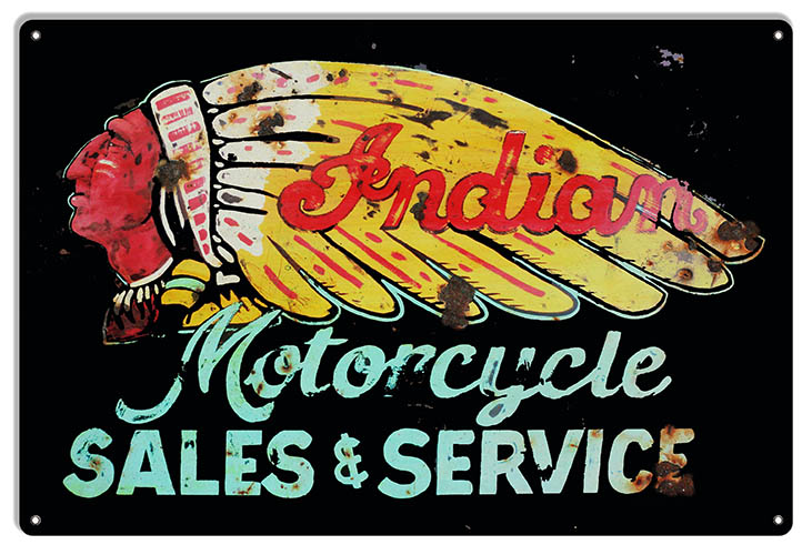 Indian Motorcycle Sales and Service Vintage Metal Sign