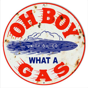 Unity Oil Reproduction Gasoline Garage Shop Metal Sign Round
