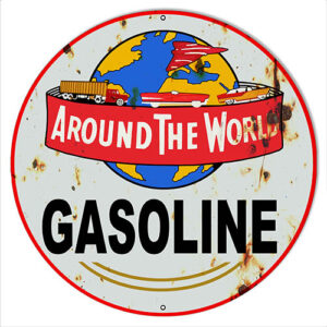 World Gasoline Reproduction Vintage Metal Sign Round