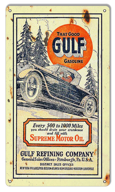 Gulf Gasoline Reproduction Motor Oil Metal Sign